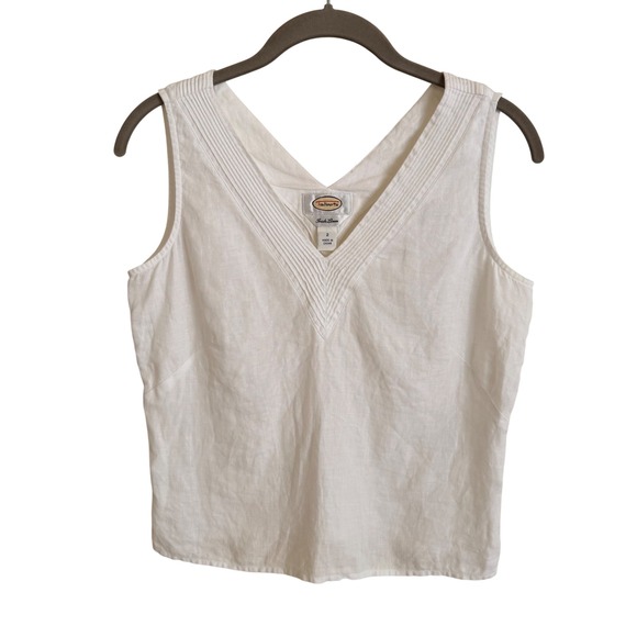 Talbots Tops - Vintage Talbots size 2 White 100% Irish Linen V-Neck Pintuck Sleeveless Tank Top